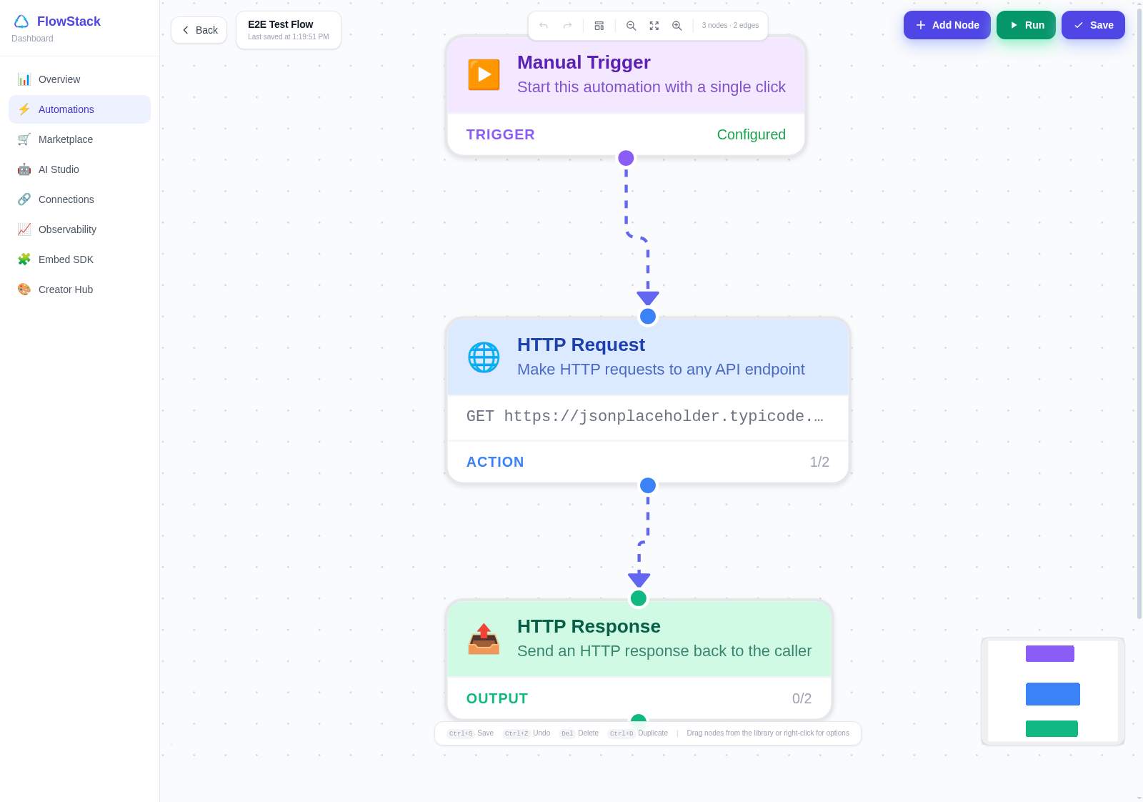 FlowStack visual flow canvas